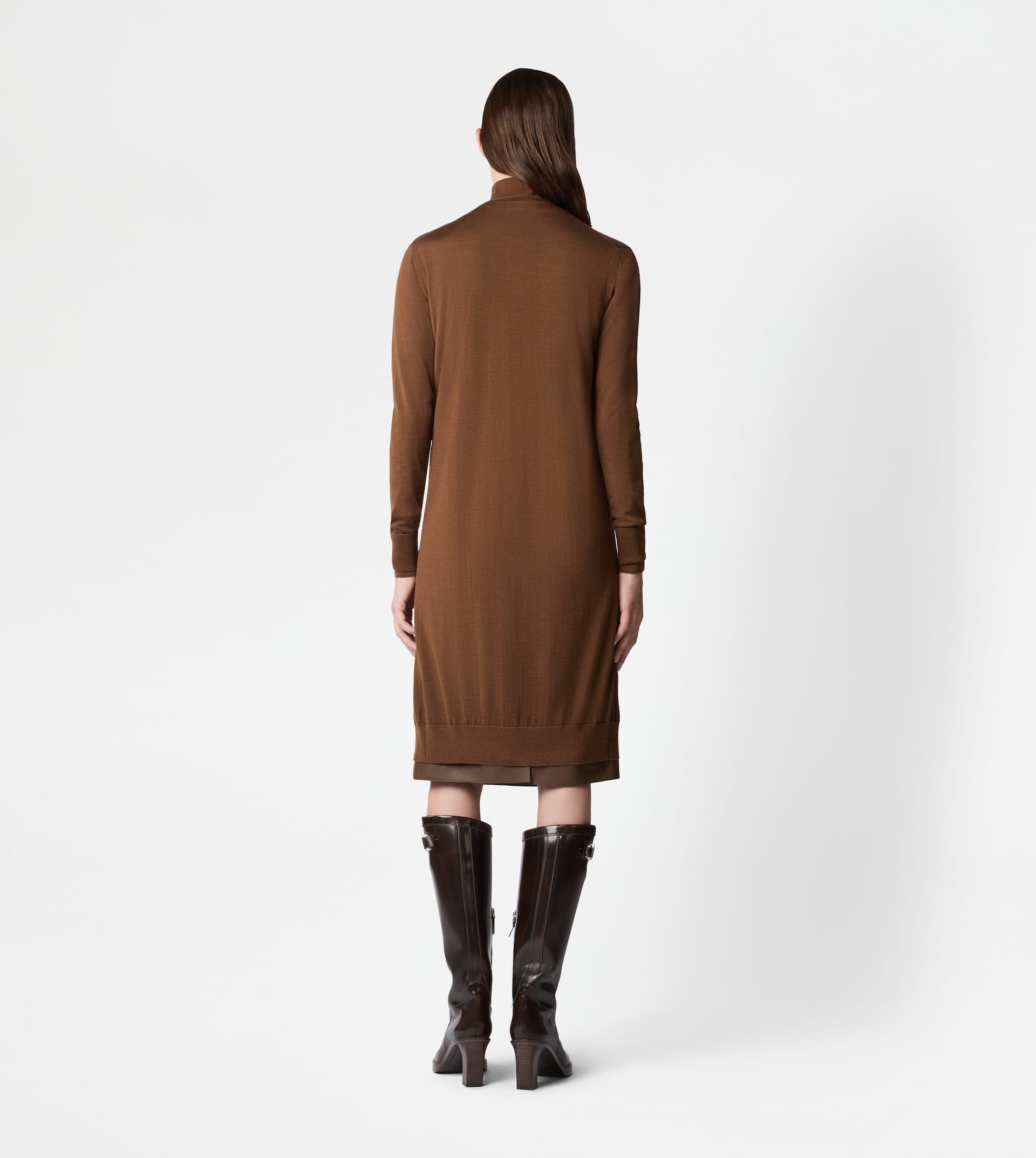 DRESS IN SILK-BLEND KNIT - BROWN - 3
