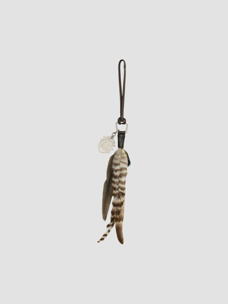 Women's Leather & Feather Bag Charm - Brown Multi 1