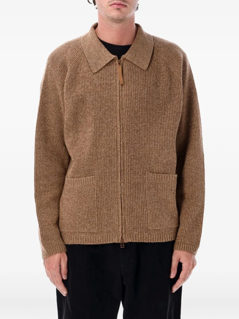 eco wool ribbed-knit zip-up sweater - 1