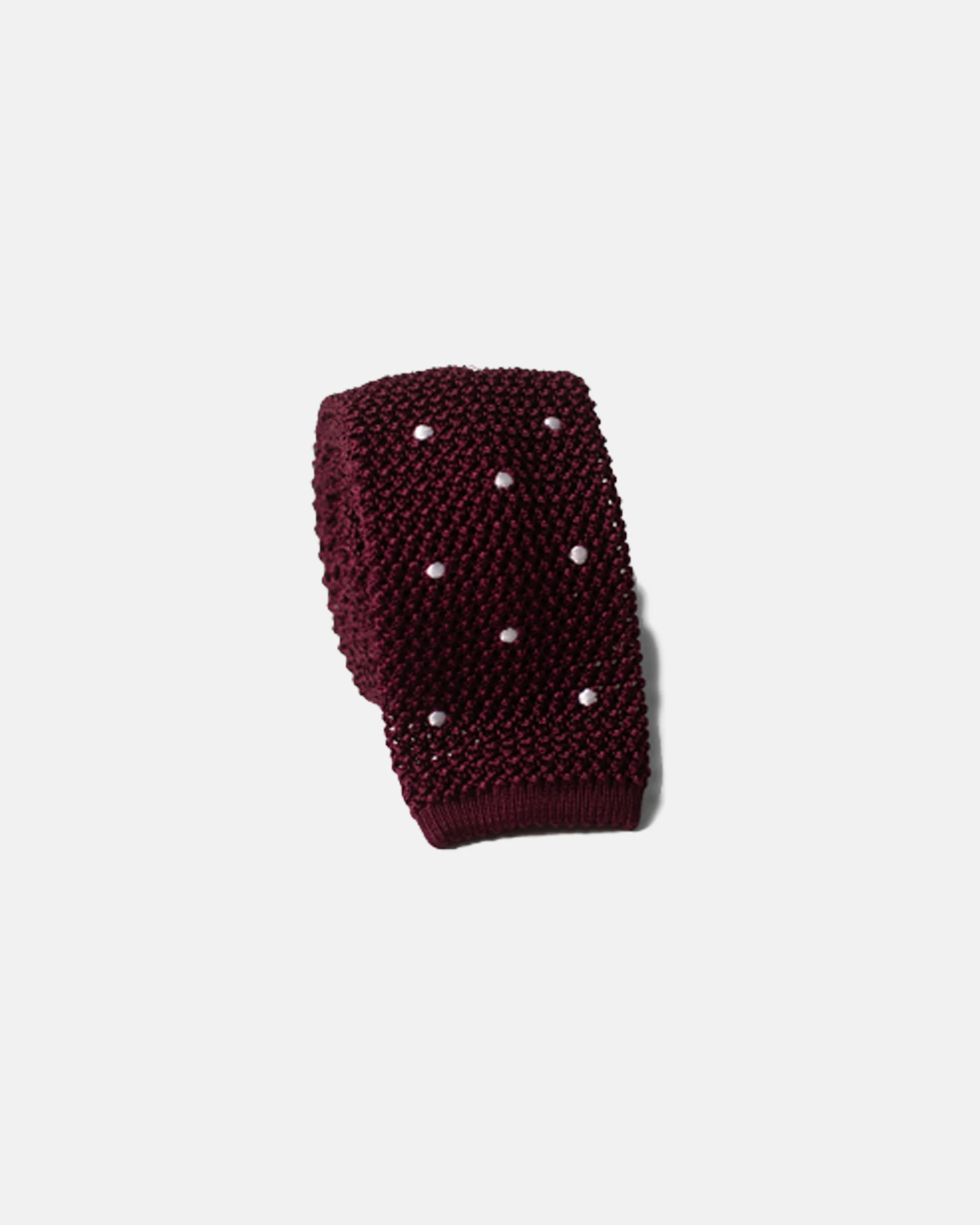 MADE-IN-ITALY BURGUNDY & WHITE DOT SILK KNIT TIE - 1