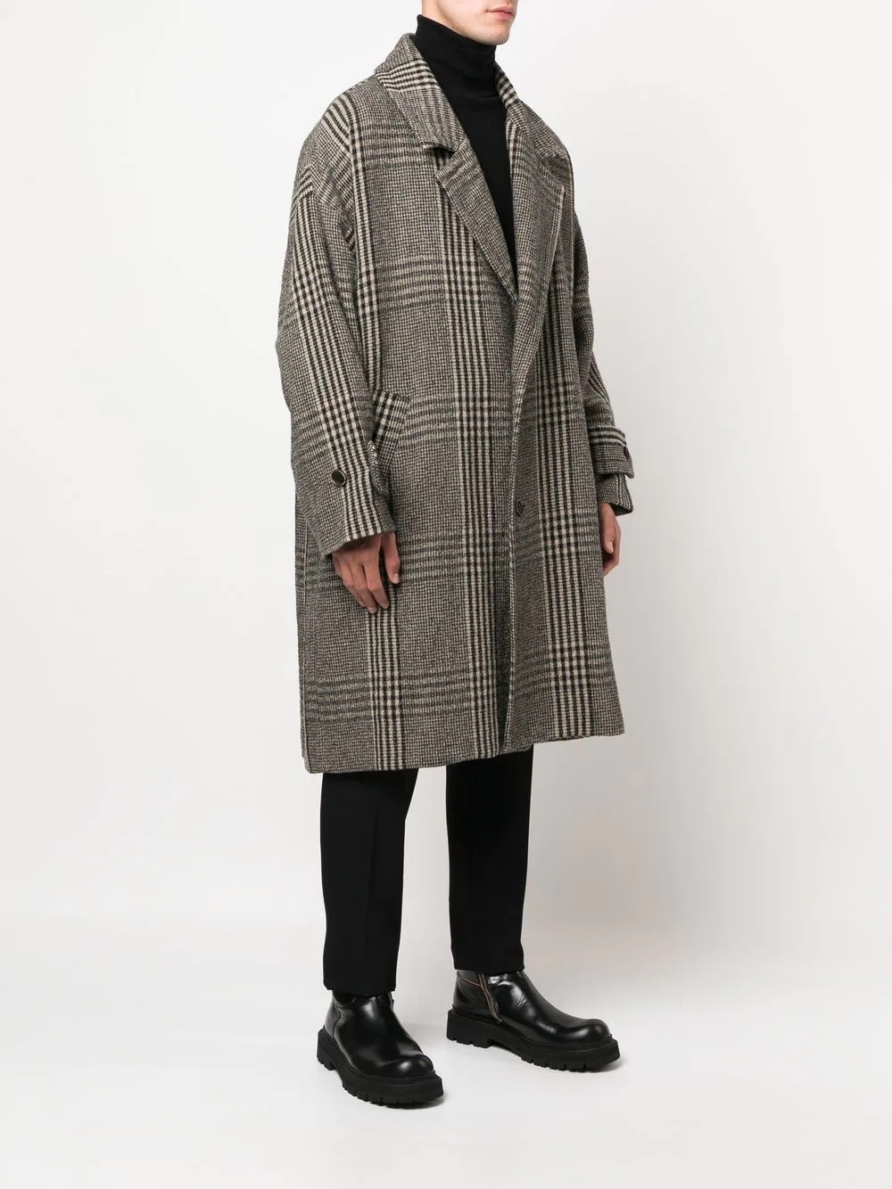 checked single-breasted wool coat - 3