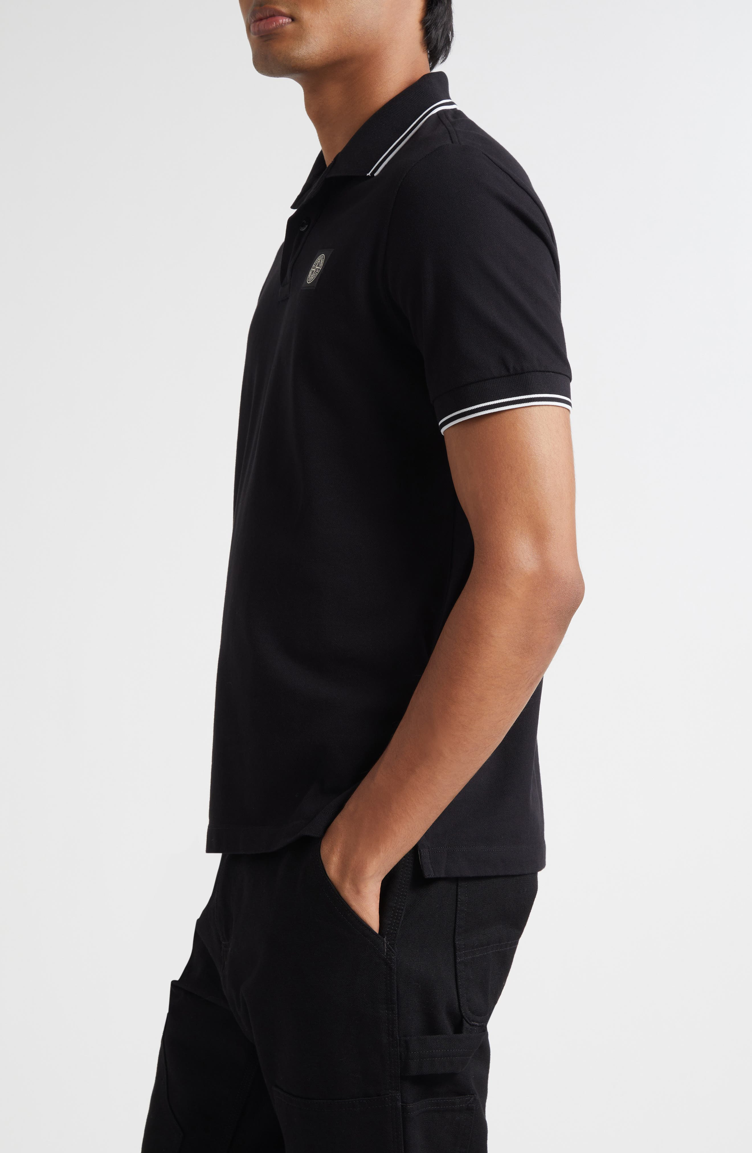 Stone Island Tipped Stretch Cotton Polo in V0029 Black at Nordstrom - 3