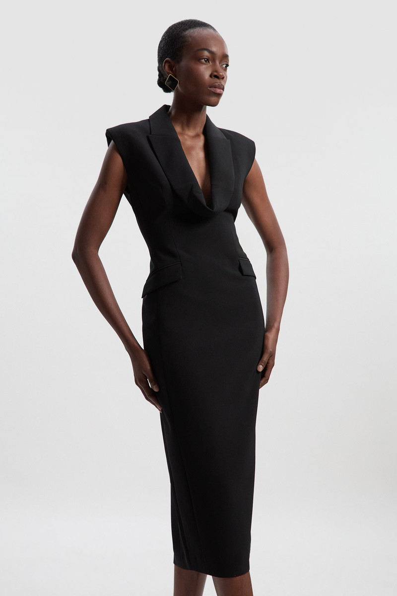 Petite Polished Tailored Cowl Neck Sleeveless Midi Dress 1