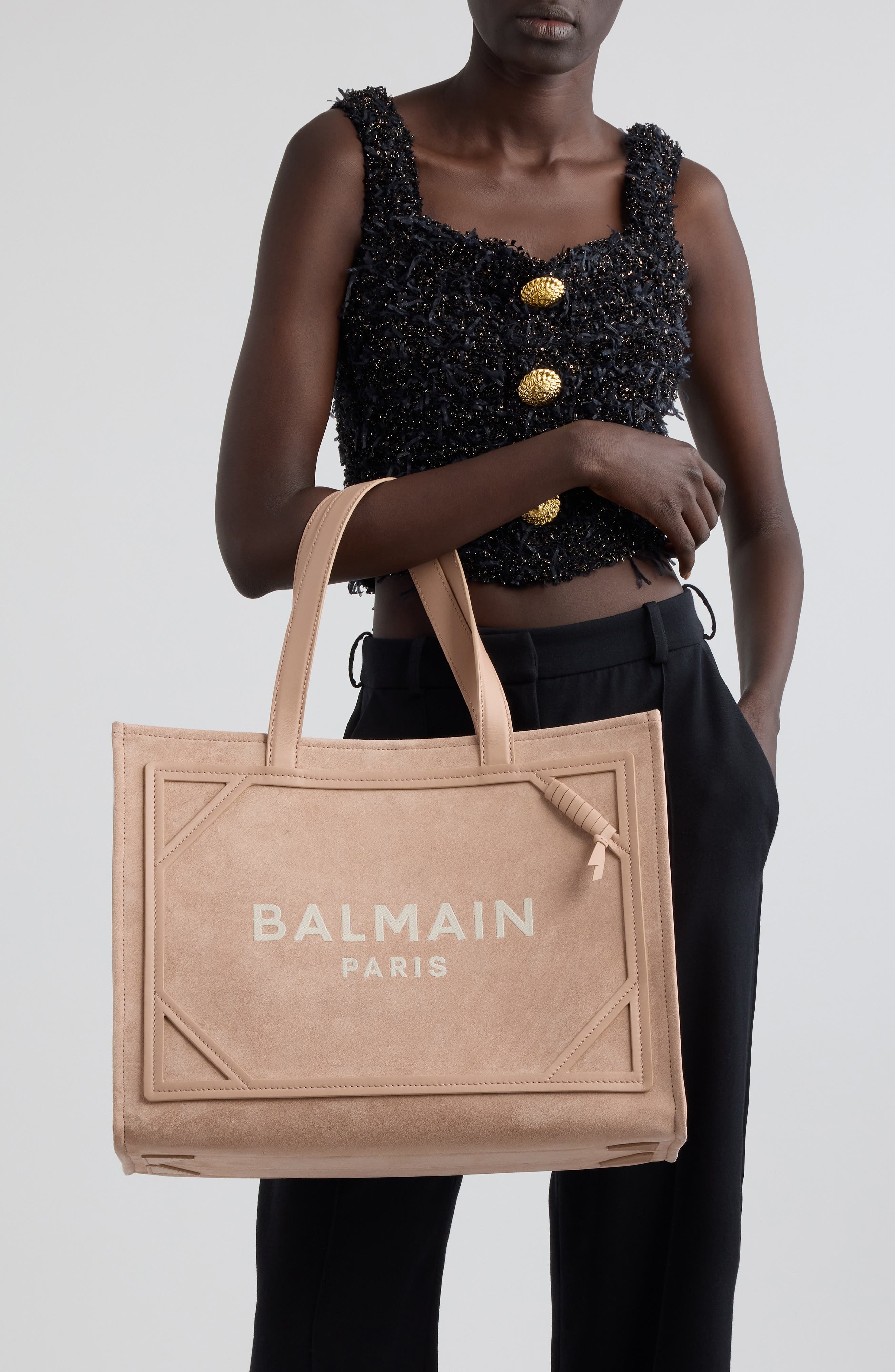 Balmain Medium B-Army Suede Shopper Tote in 0Dx Light Pink at Nordstrom - 2