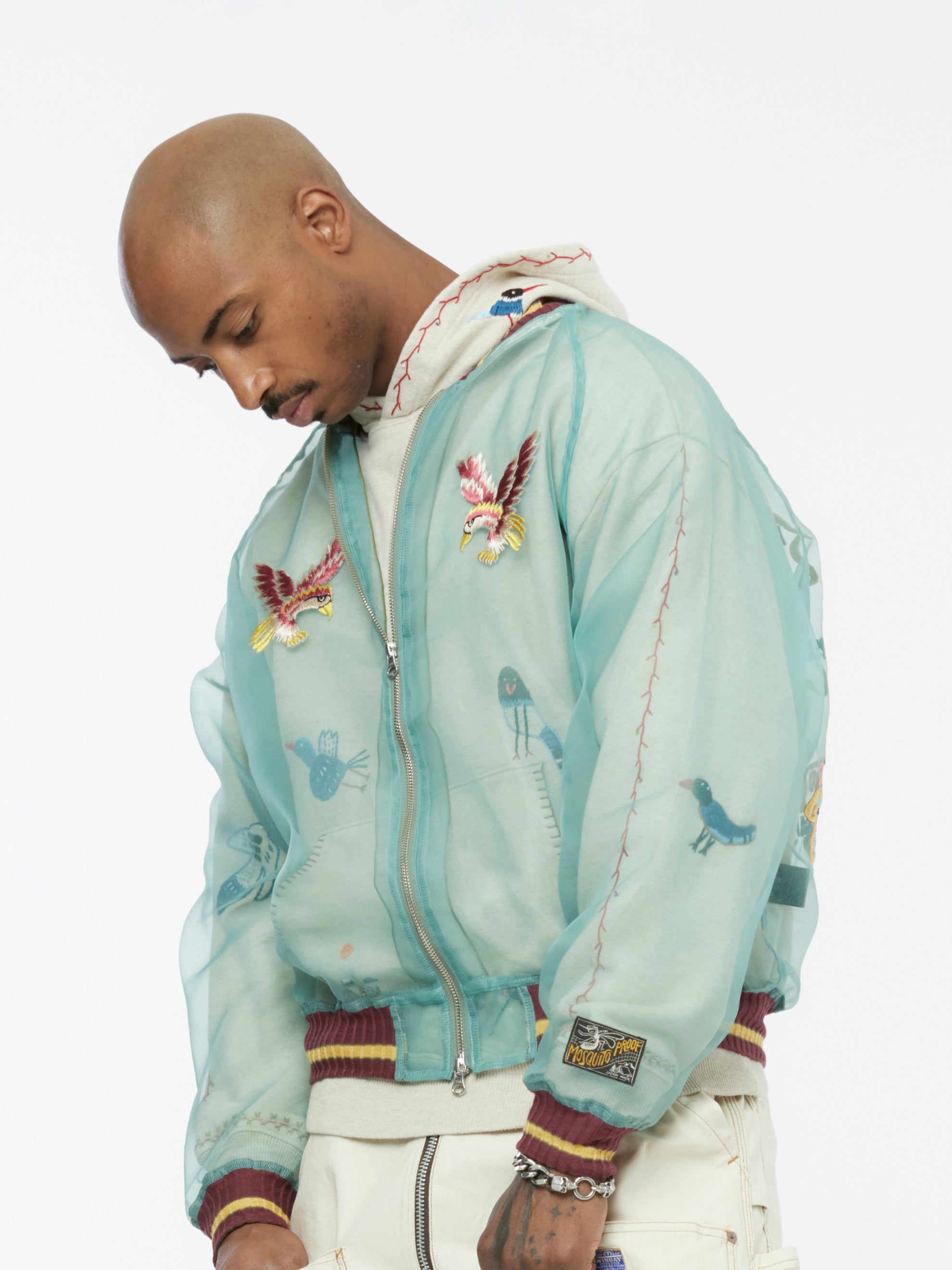 Kapital SHEER PEARL SOUVENIR JACKET (MOSS GREEN