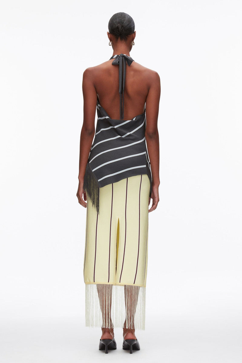 Draped Stripe Halter Top with Fringe 4