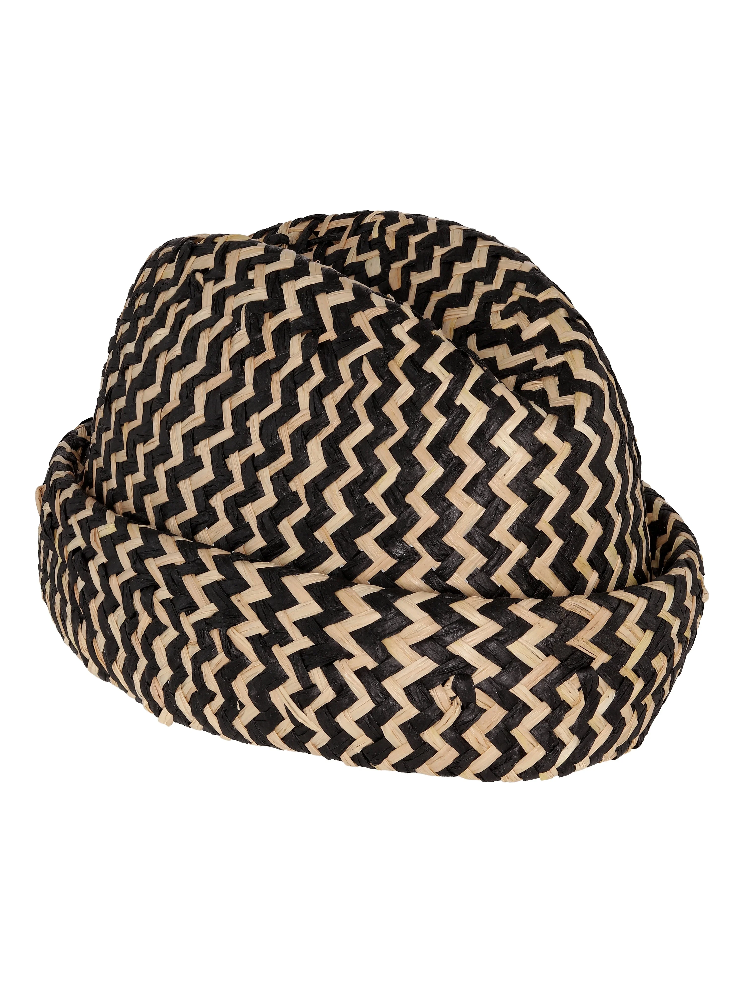 NEWSPAPER STRAW HAT - BLACK NATURAL STRAW - 1
