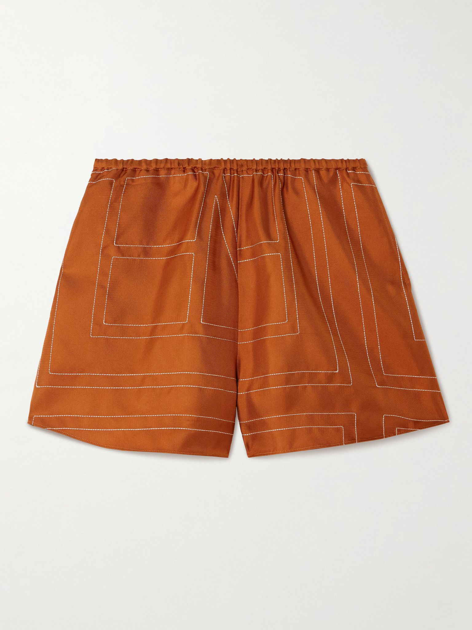 Embroidered silk-twill shorts Orange - 1