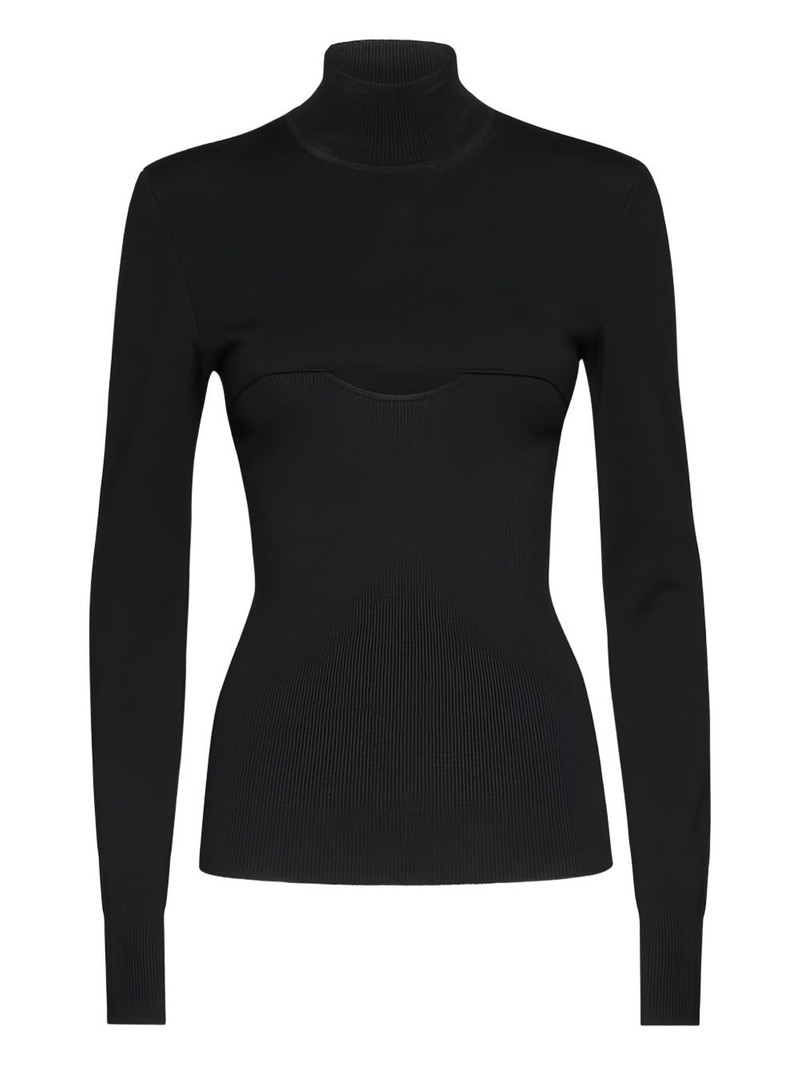 mock-neck ribbed top 1