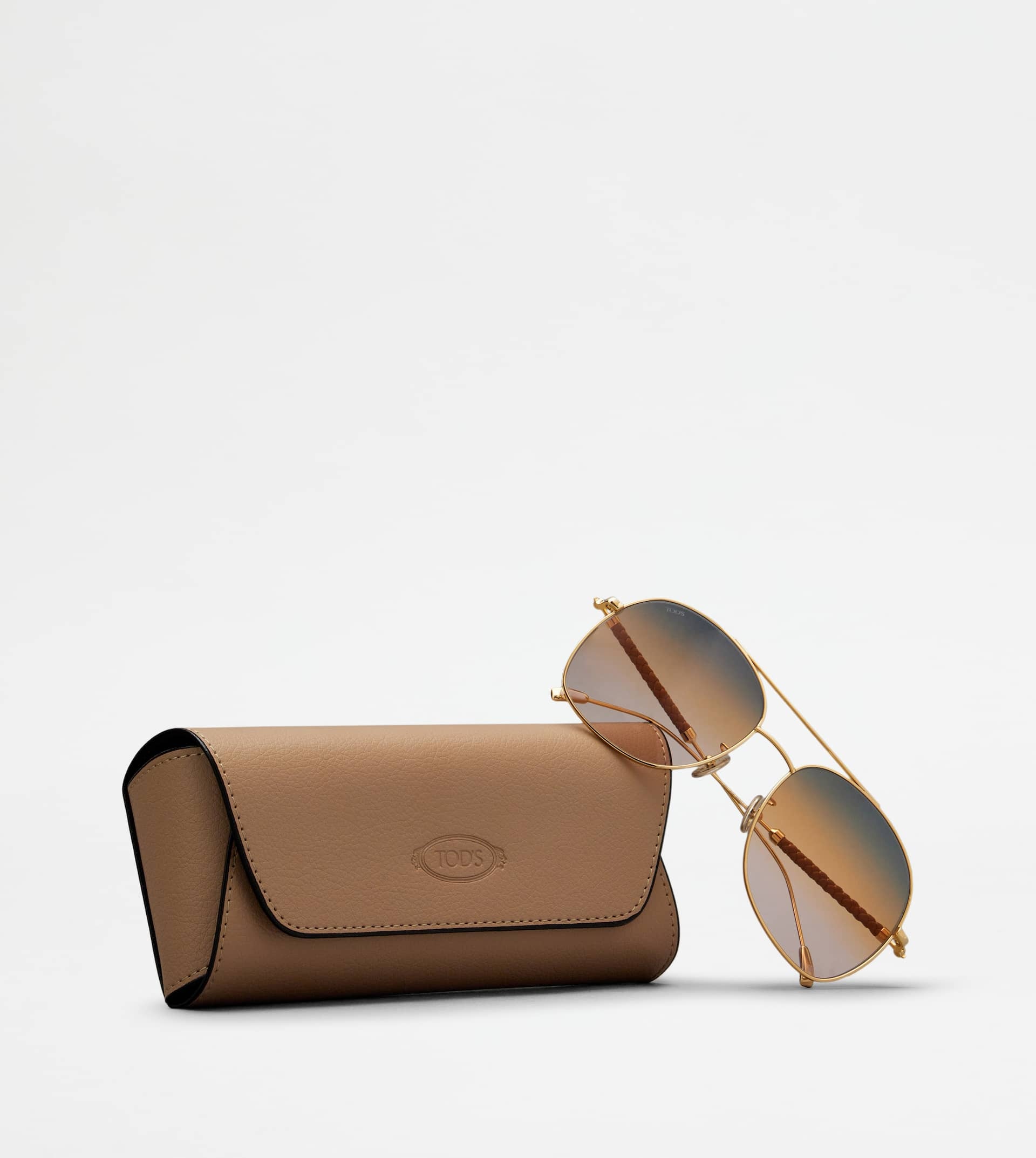 SUNGLASSES WITH TEMPLE IN LEATHER - GOLD - 5