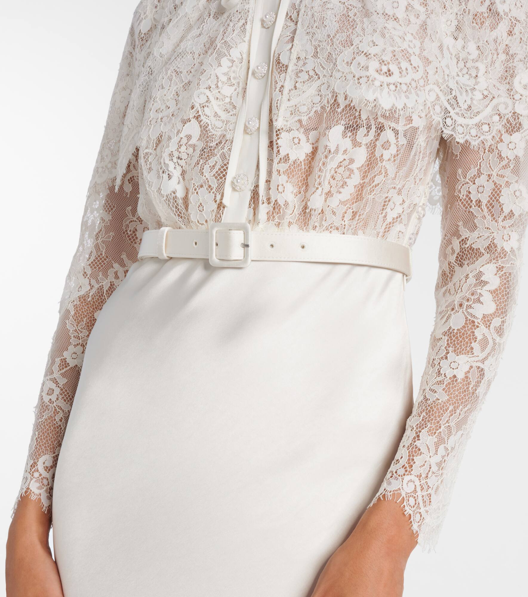 Caped lace and satin maxi dress - 5