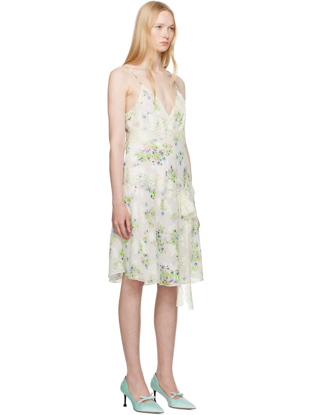 Off-White Rosies Posies Chiffon Romantic Lace Slip Dress - 2