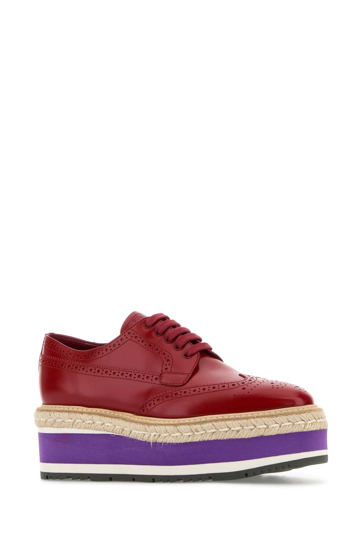 Prada Women Red Leather Lace-Up Shoes - 2