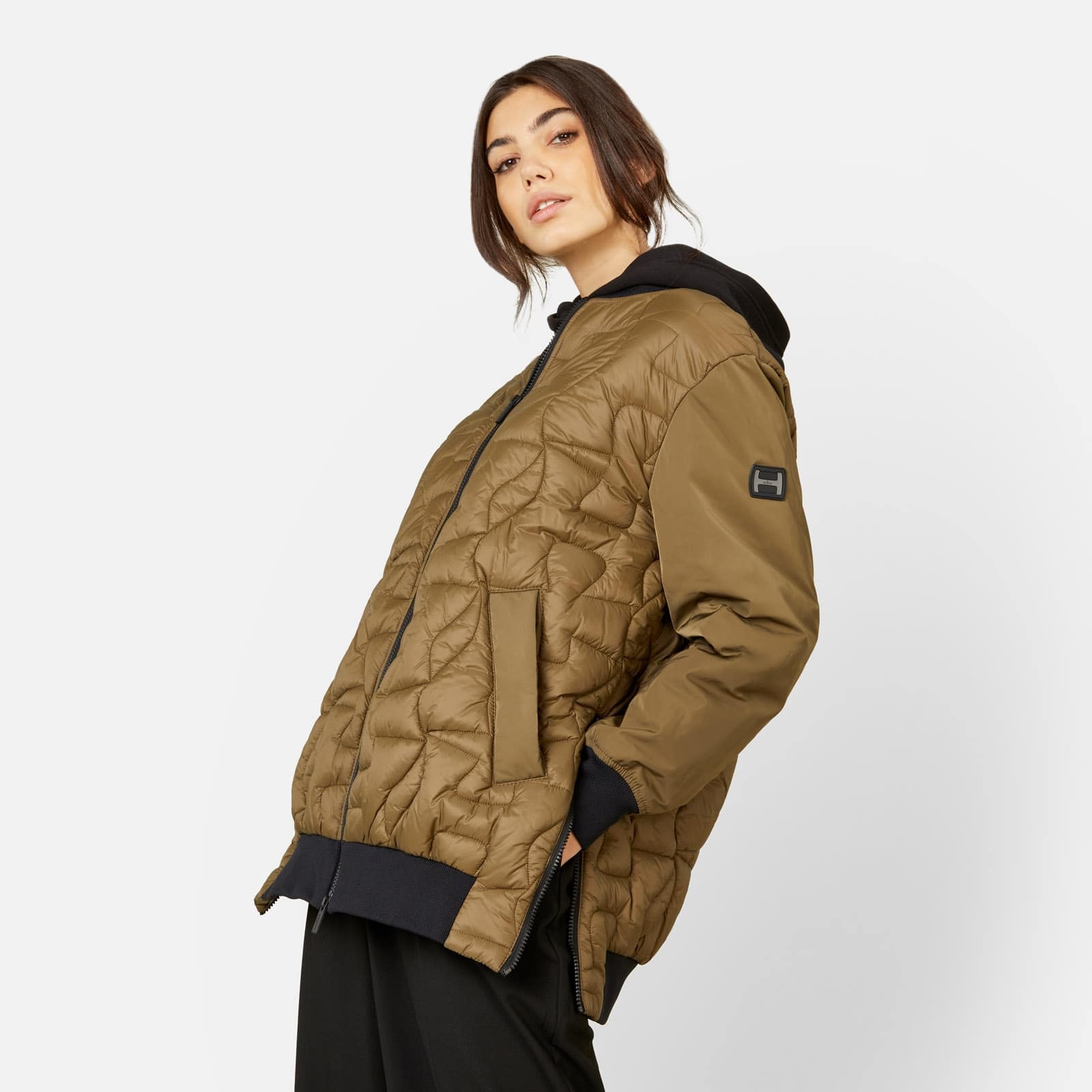 Long Quilted Bomber Jacket Green - 4