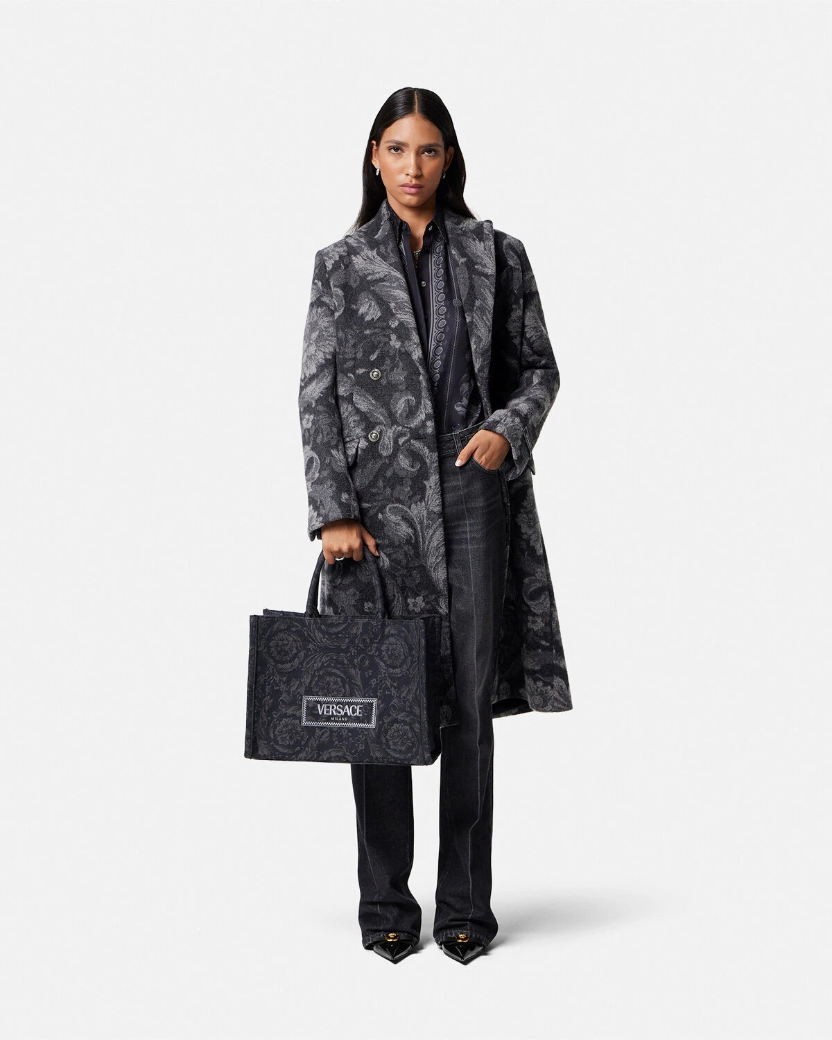 Barocco Stencil Wool Long Coat - 2