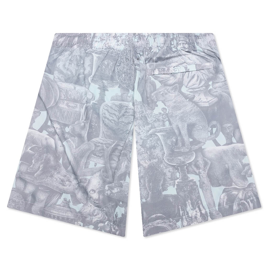 LINEN BERMUDA SWIM SHORTS WITH HUBERT OBJECTS PRINT - PRUSSIAN BLUE/GREY - 2