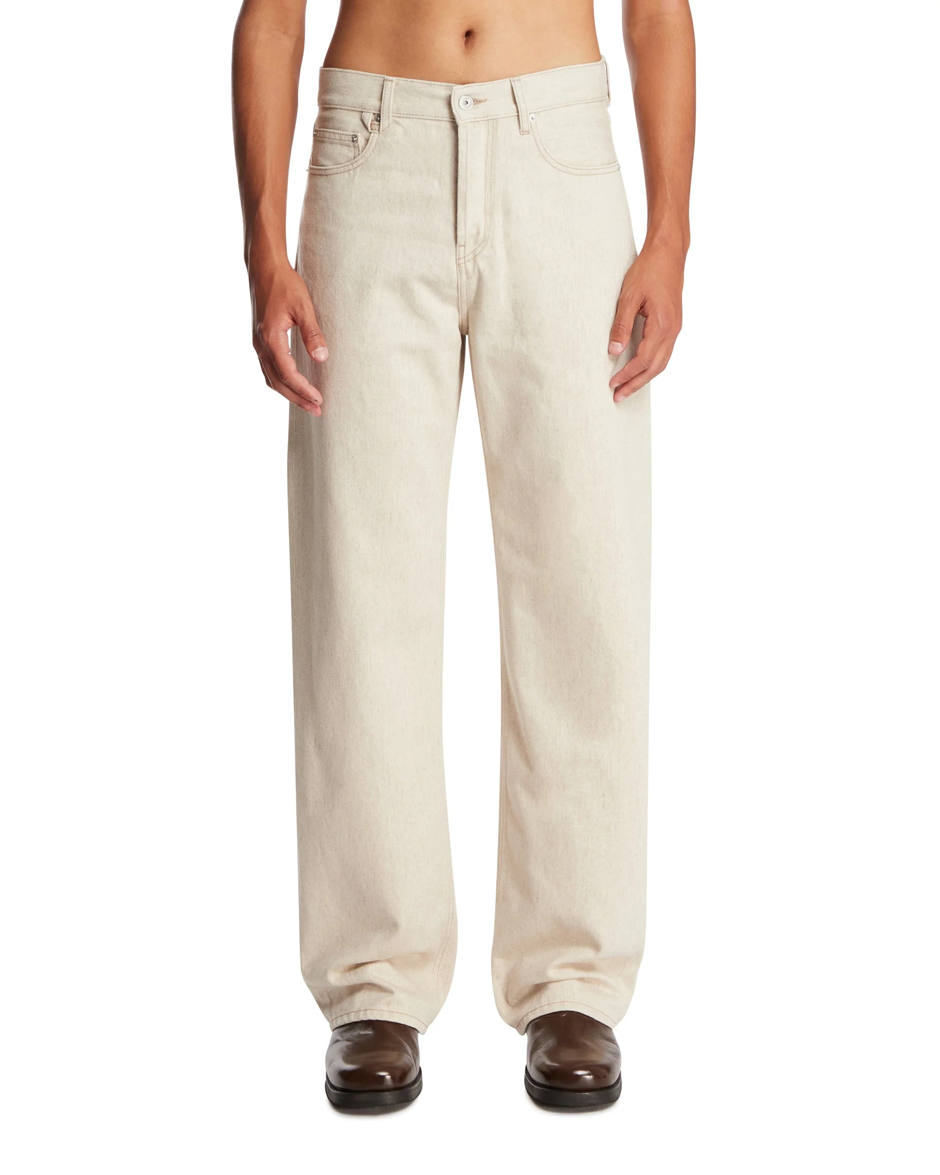 Beige De-Nimes Straight Denim Trousers - 1