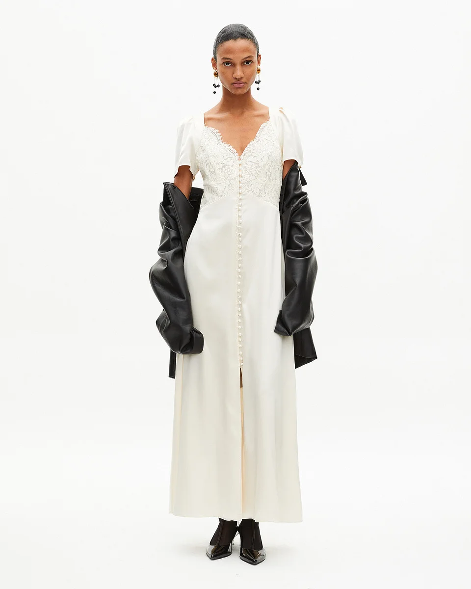 LONG SILK DRESS WITH ECRU LACE - 1