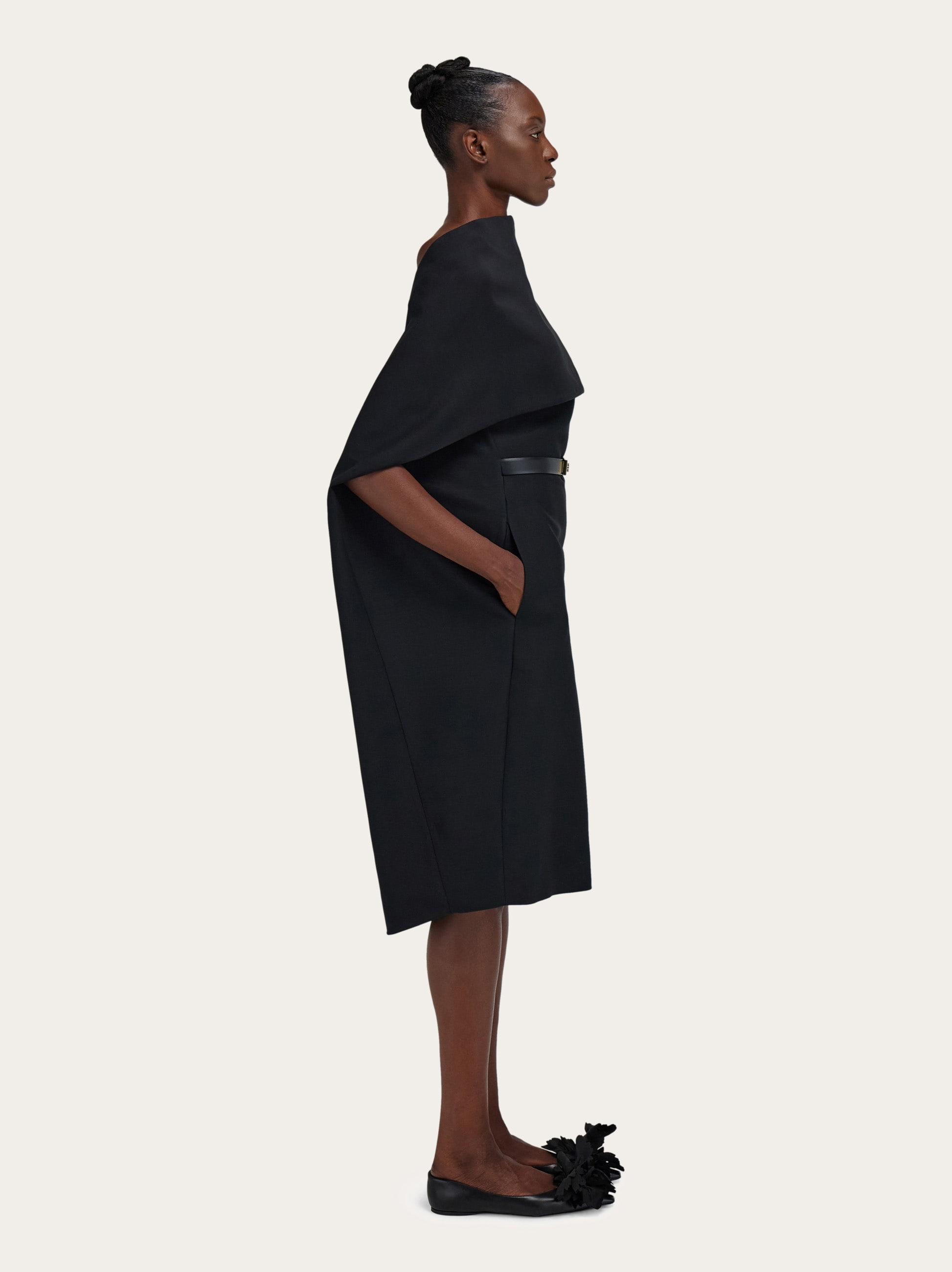 Belted midi dress with billowing front panel - 3