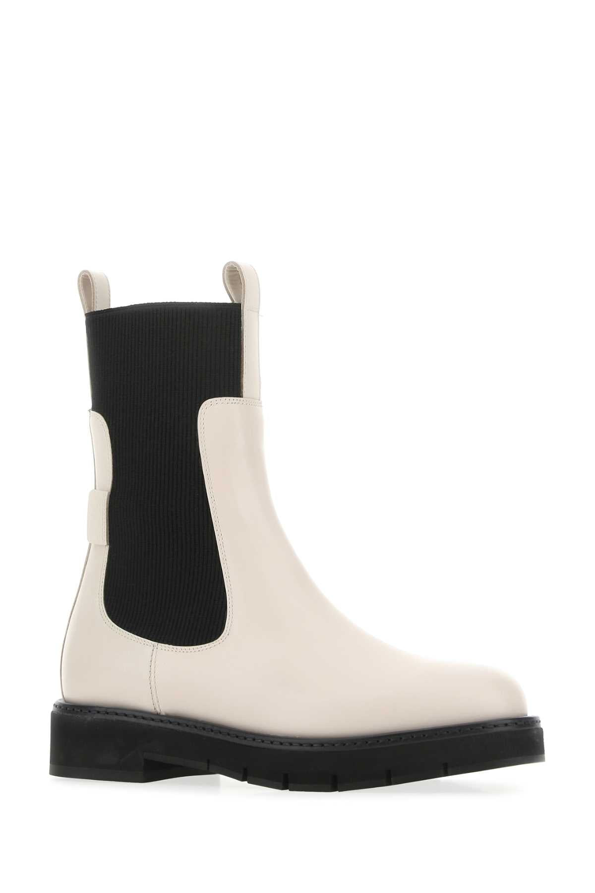 Salvatore Ferragamo Women Ivory Leather Rook Ankle Boots - 2