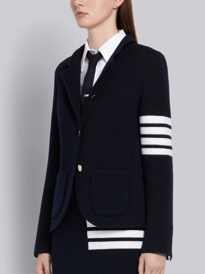 Thom Browne Navy Fine Merino Wool Links Stitch Classic 4-Bar Jacket outlook