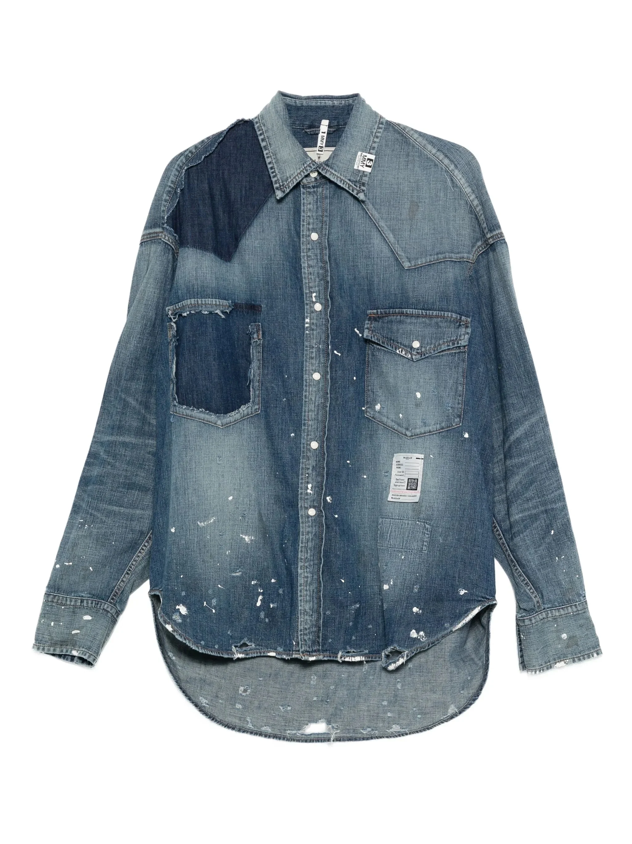 Maison Mihara Yasuhiro Paint-splatter Patchwork Denim Shirt - 1