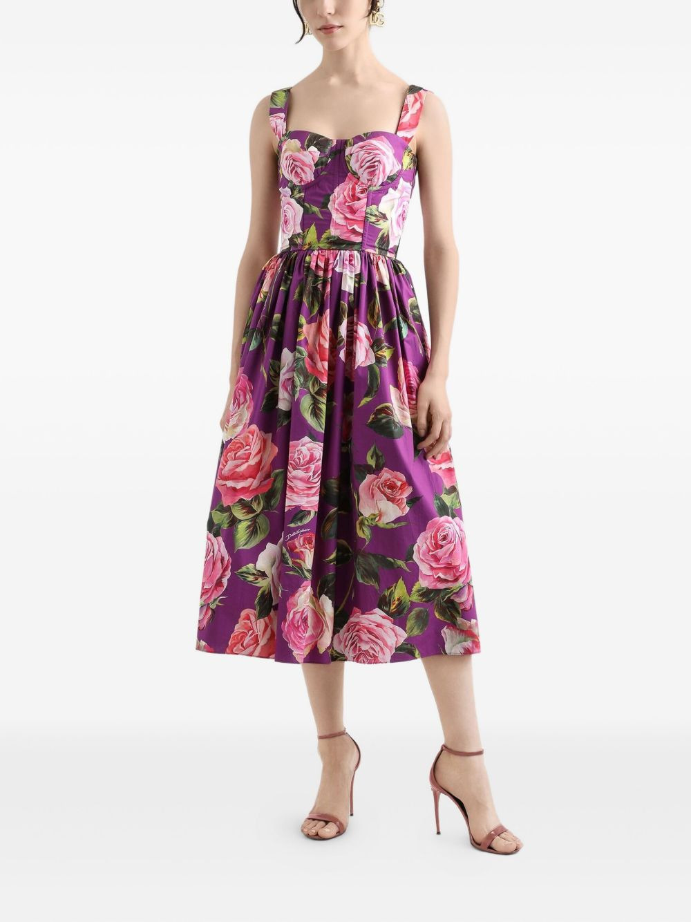 rose-print midi dress - 2
