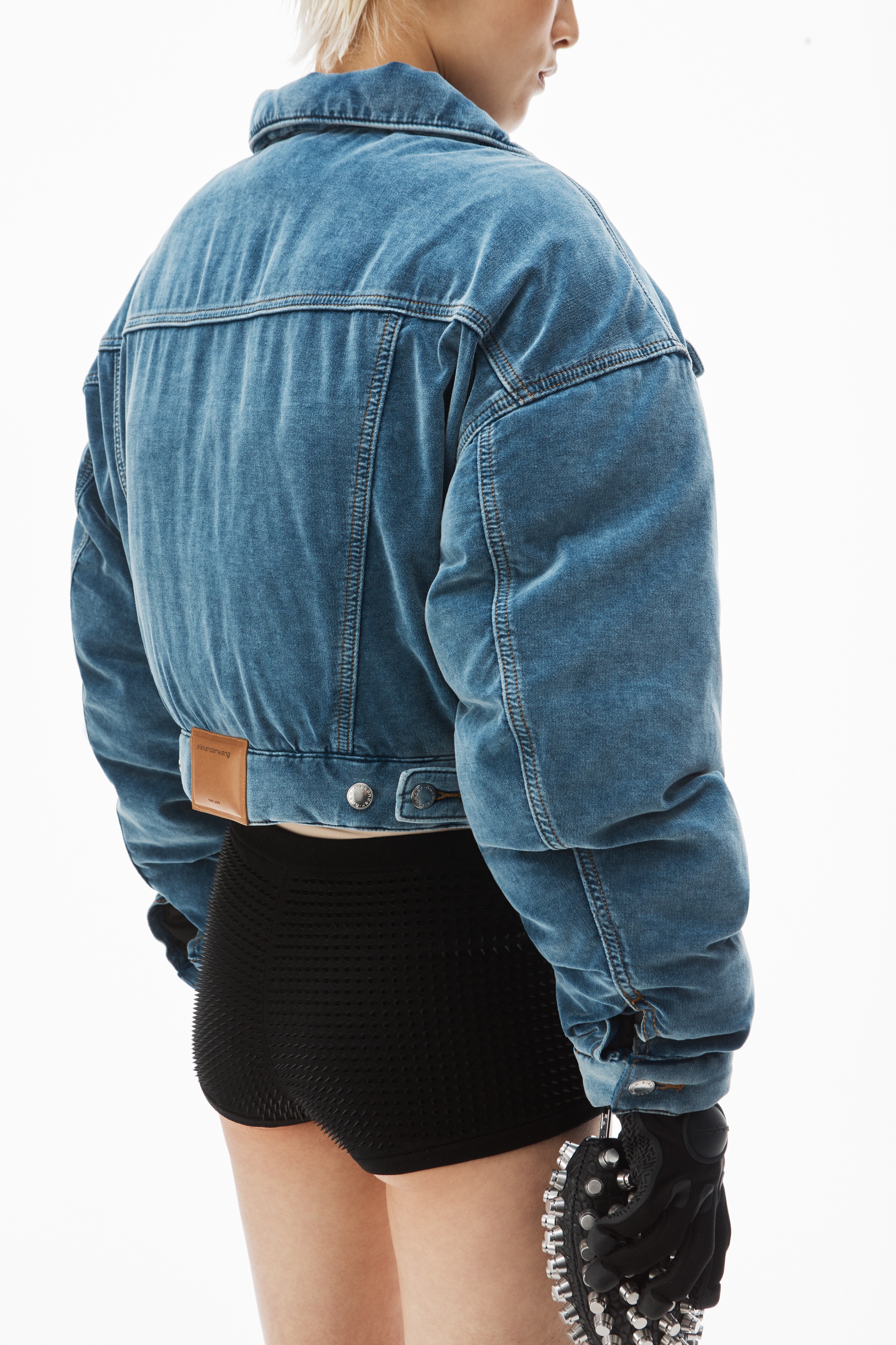 down trucker jacket in cotton velvet - 6