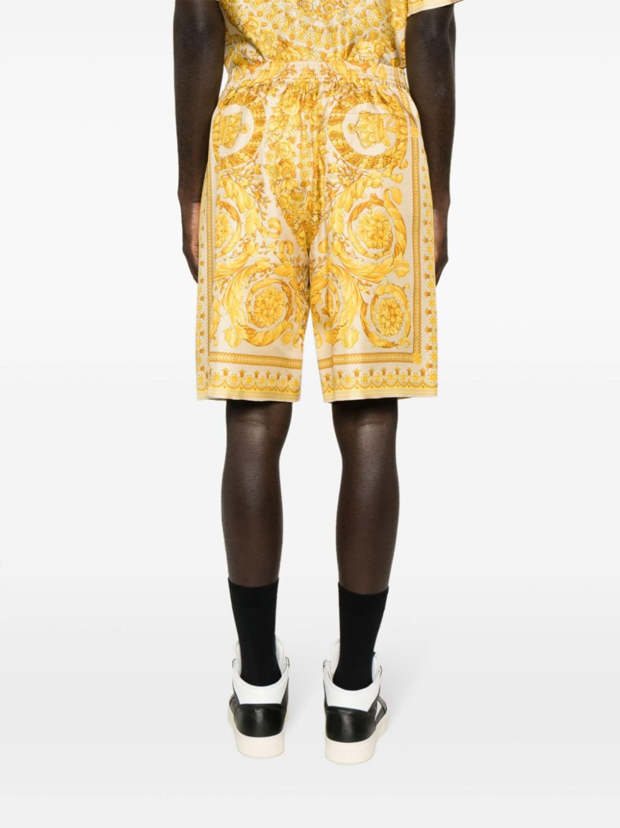 Barocco-print silk shorts - 4