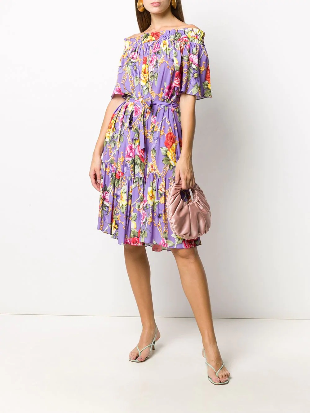 floral-print off-the-shoulder midi dress - 2