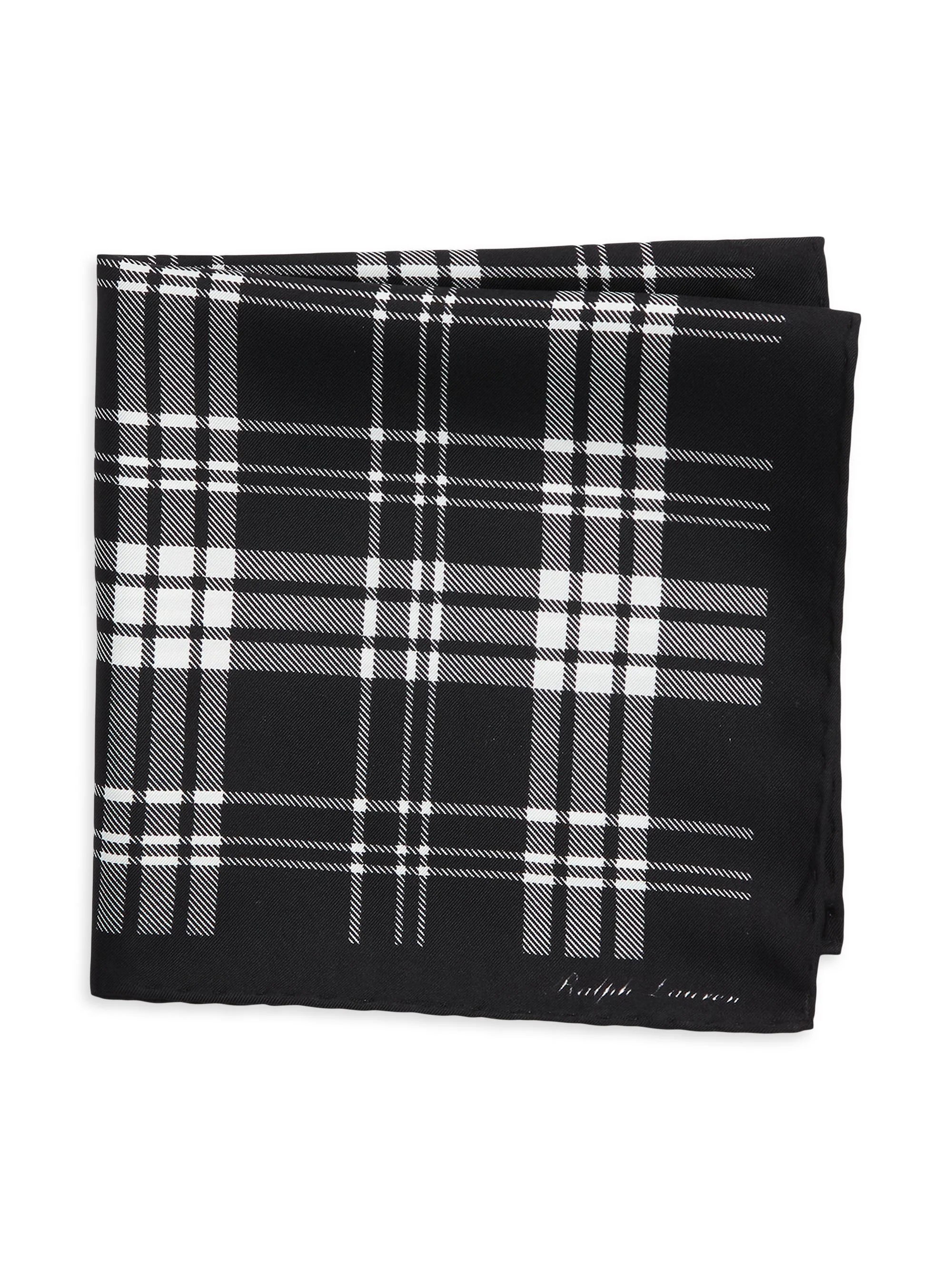 Men's Plaid Silk Pocket Square - Black White - 1