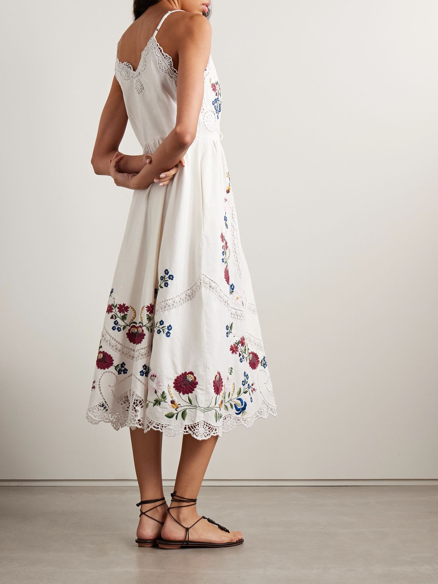 Celia broderie anglaise cotton and linen-blend midi dress Cream - 3