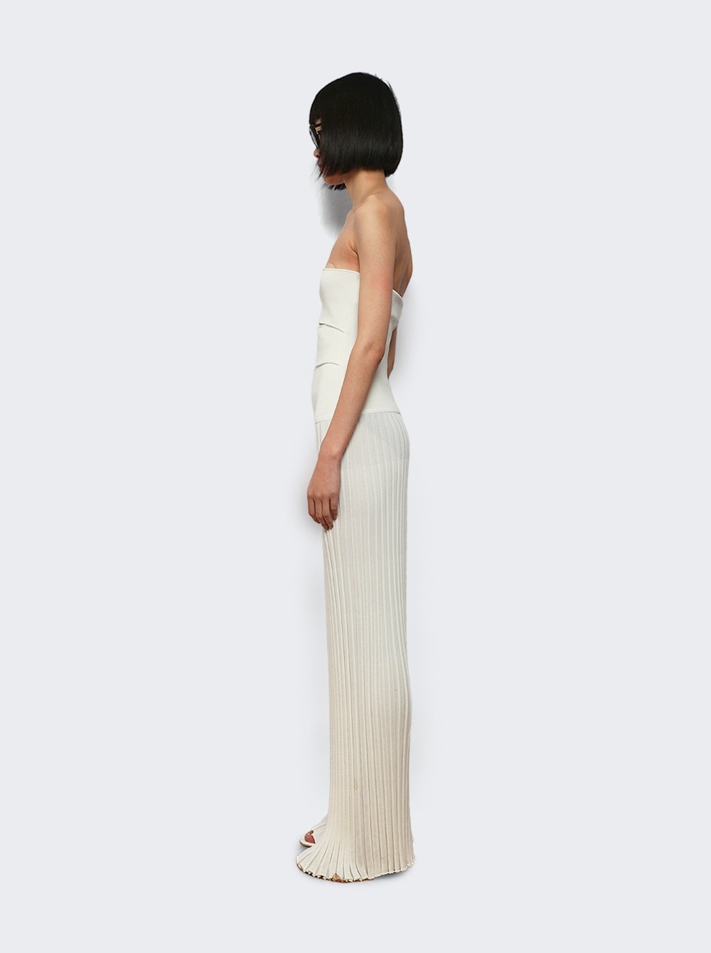 Slashed Knit Sunray Strapless Dress White - 3