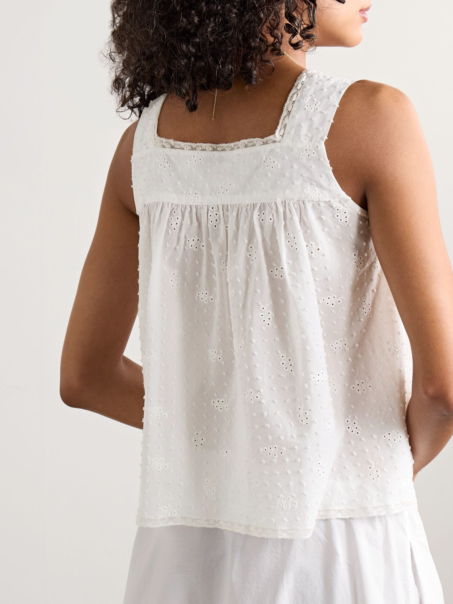 Suvereto lace-trimmed Swiss-dot and broderie anglaise cotton-voile tank White - 3
