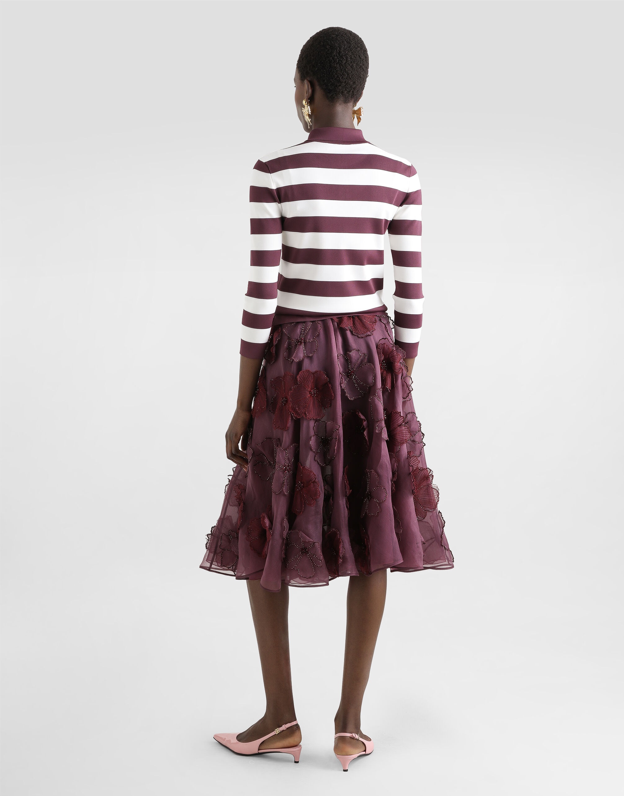 Organza midi circle skirt with floral embroidery - 3