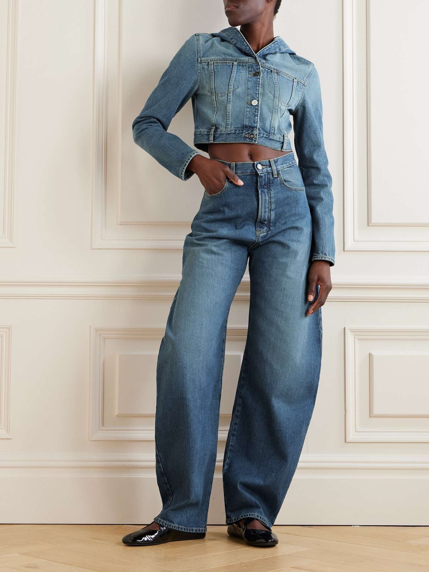 Alaïa Cropped hooded denim jacket Blue | REVERSIBLE