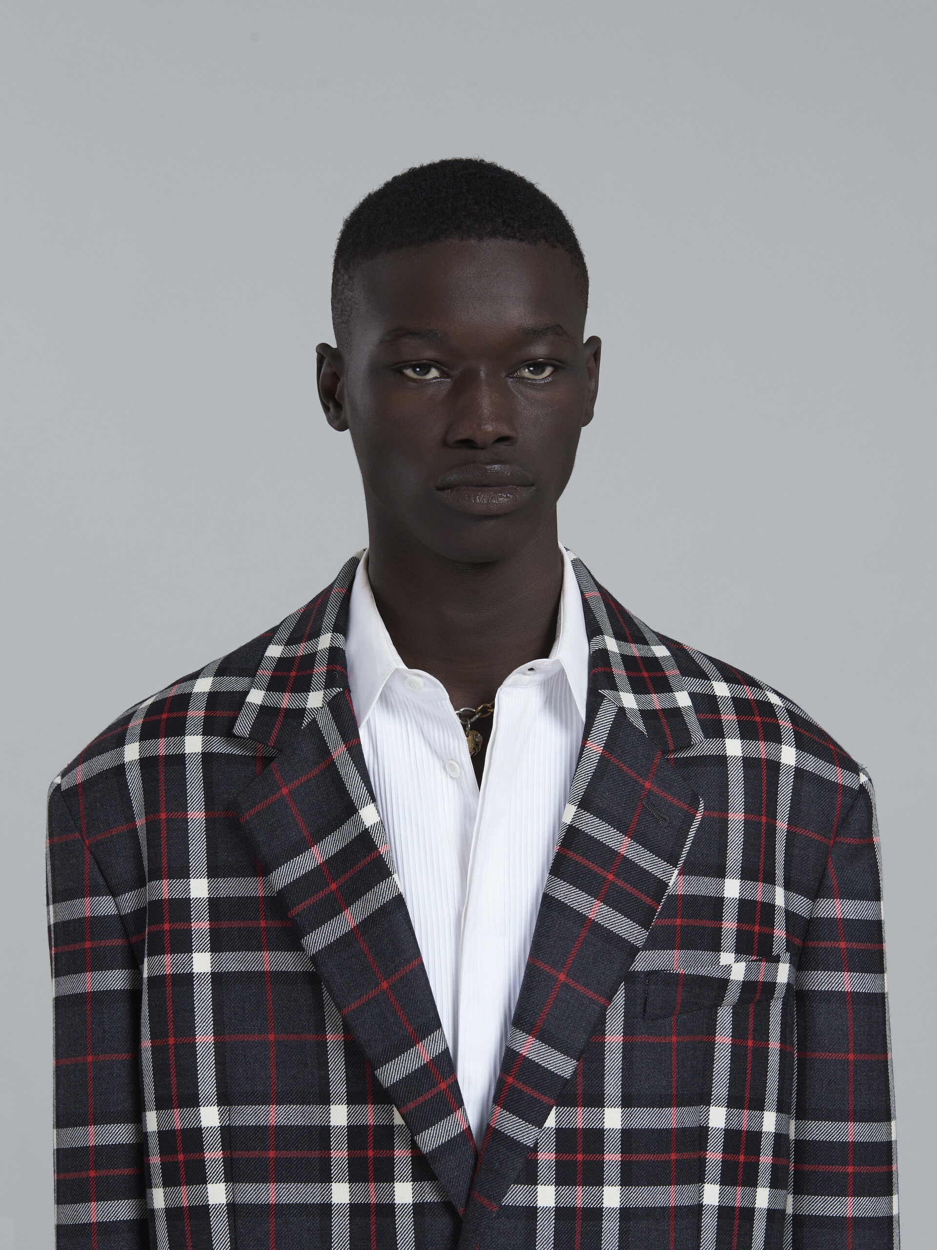 GREY TARTAN WOOL BLAZER - 4
