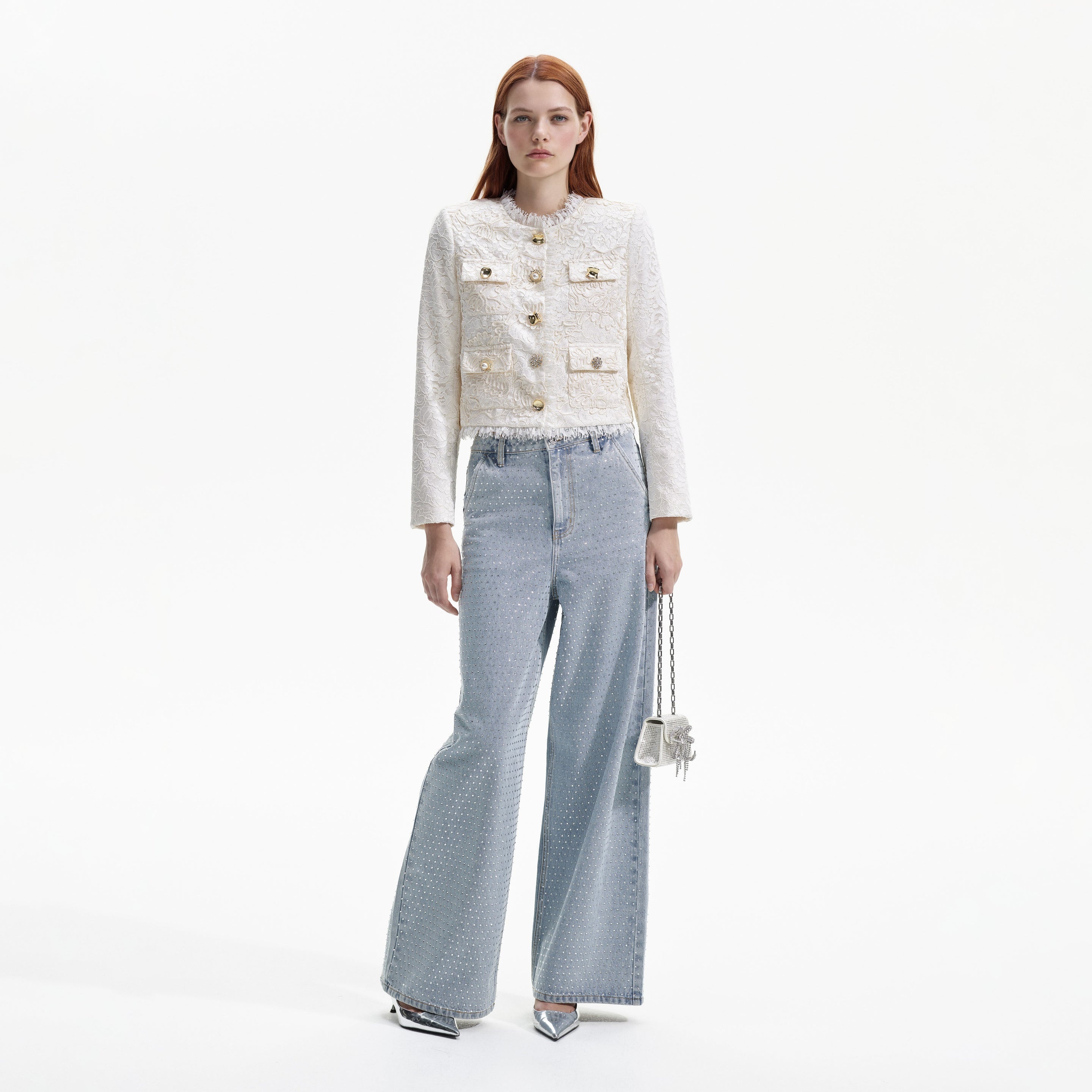 self-portrait Cream Cord Lace Jacket | REVERSIBLE