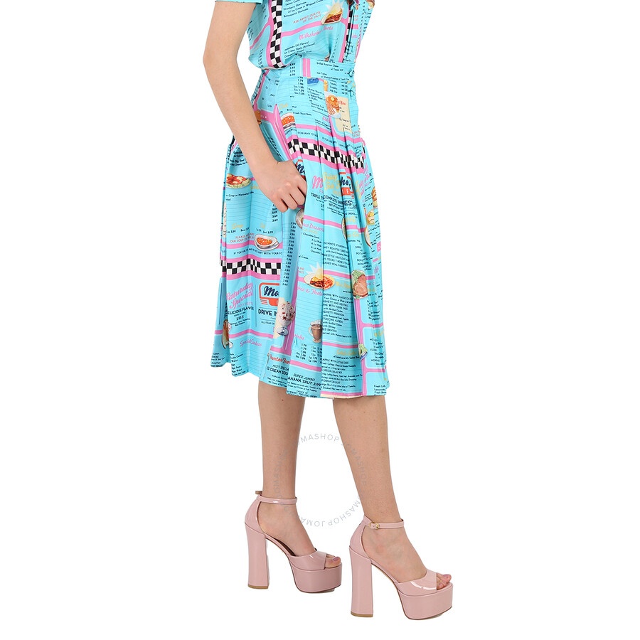 Moschino Ladies Multi Drive In Menu-Printed Pleated Midi Skirt, Brand Size 38 (US Size 4) - 4