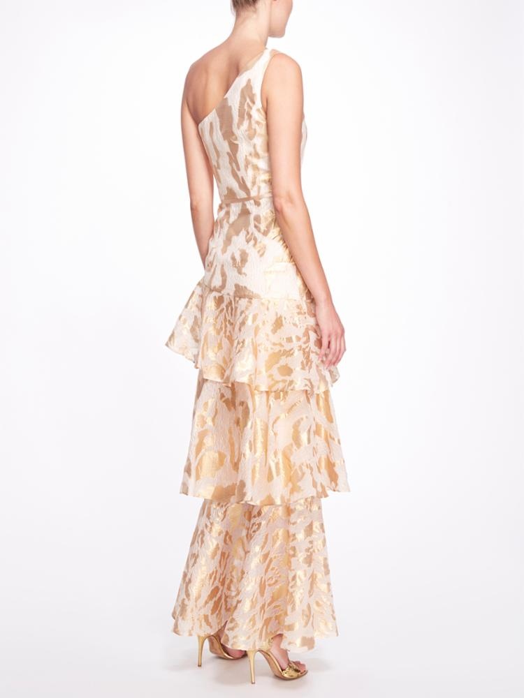 ONE SHOULDER ASYMMETRICAL TIERED GOWN - 2