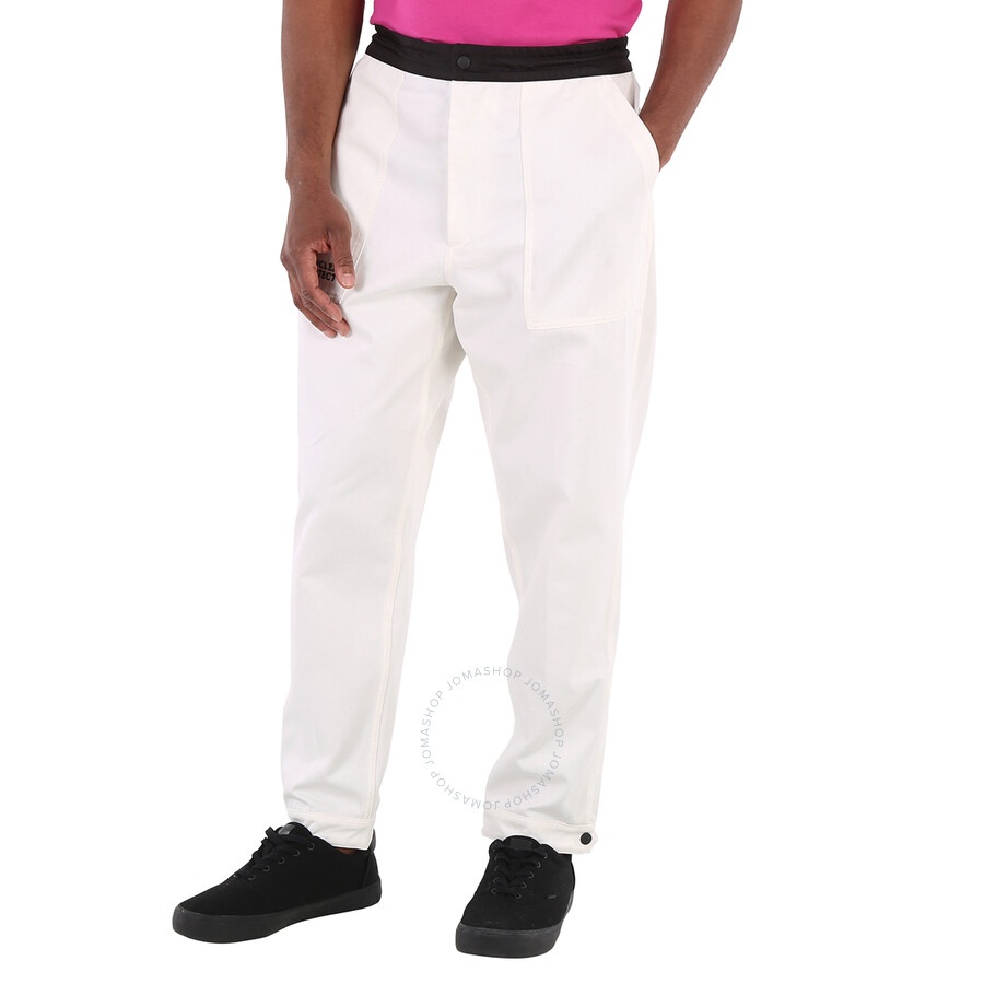 Moncler Men's White Logo Embroidered Cotton Tapered Trousers - 2