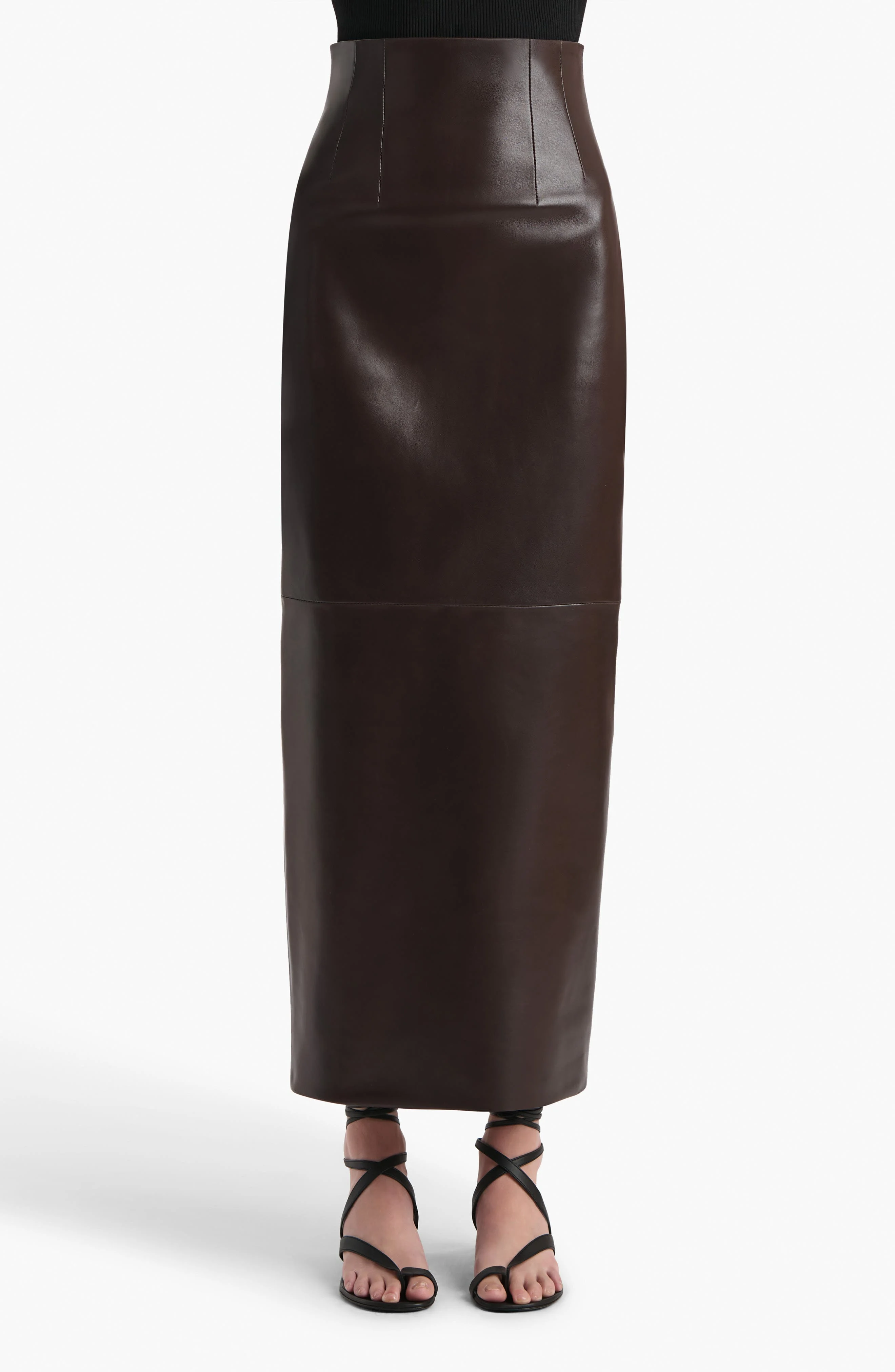 Khaite Loxley Lambskin Leather Pencil Skirt in Mud at Nordstrom - 1