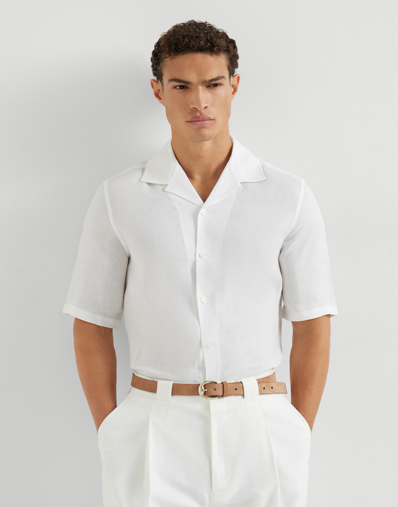 Linen easy fit short sleeve shirt with camp collar 2