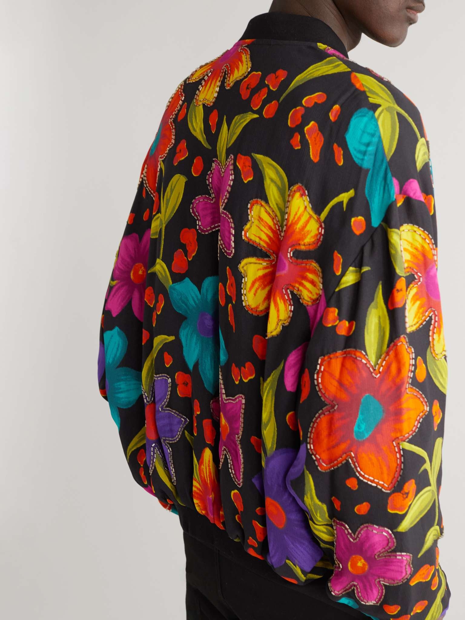 Embellished Floral-Print Crepe Bomber Jacket - 6