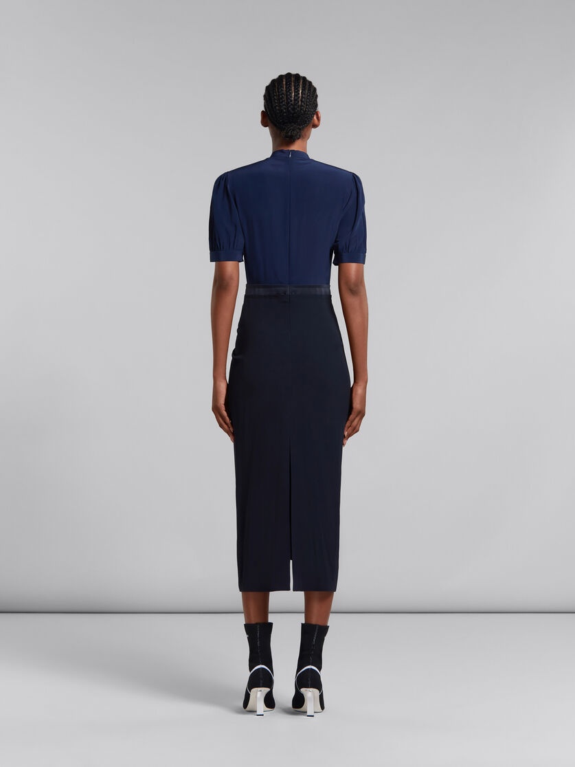 BLUE CRÊPE DE CHINE DRESS WITH DRAPING - 3