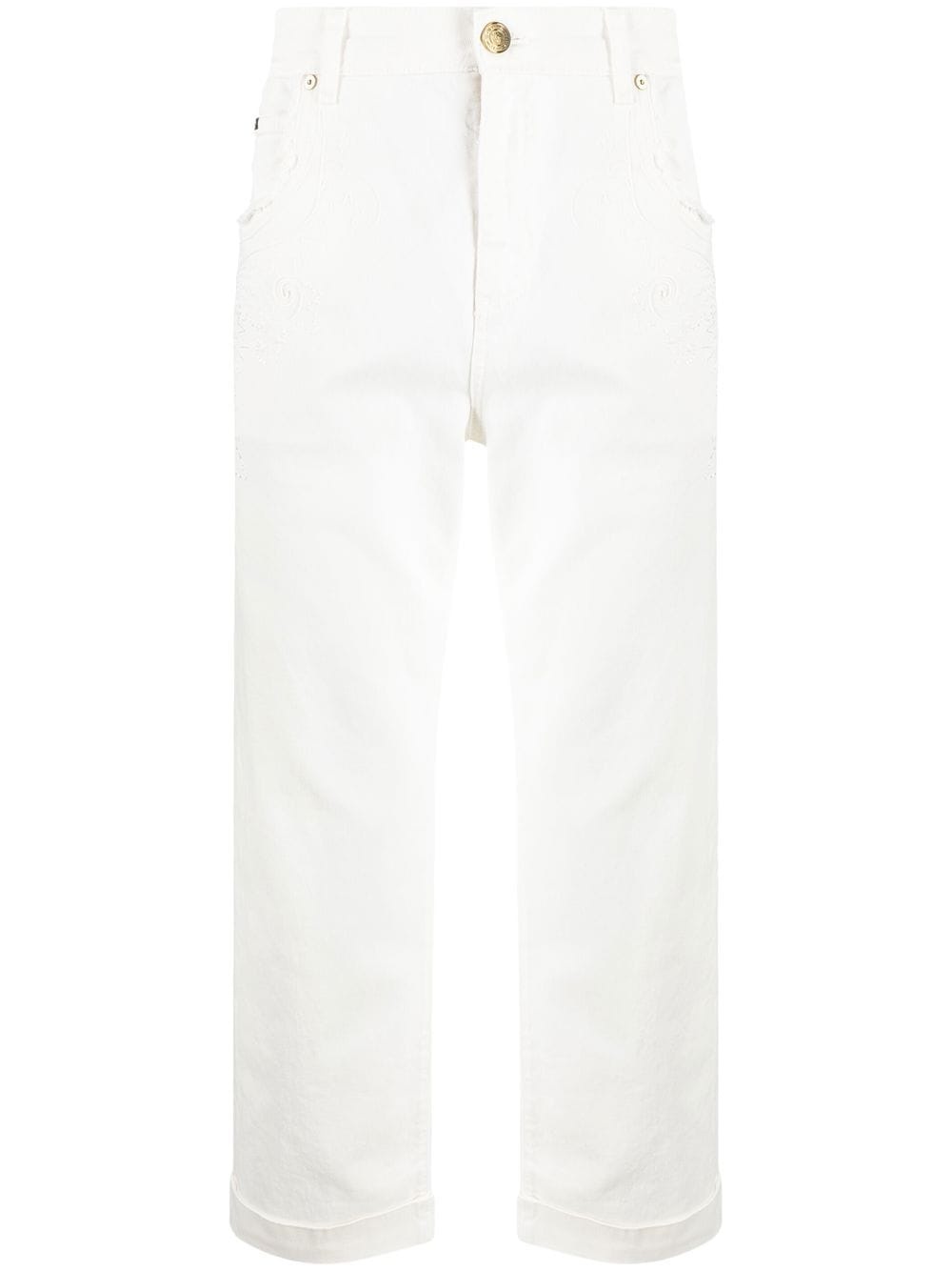 tonal-embroidered cotton trousers - 1