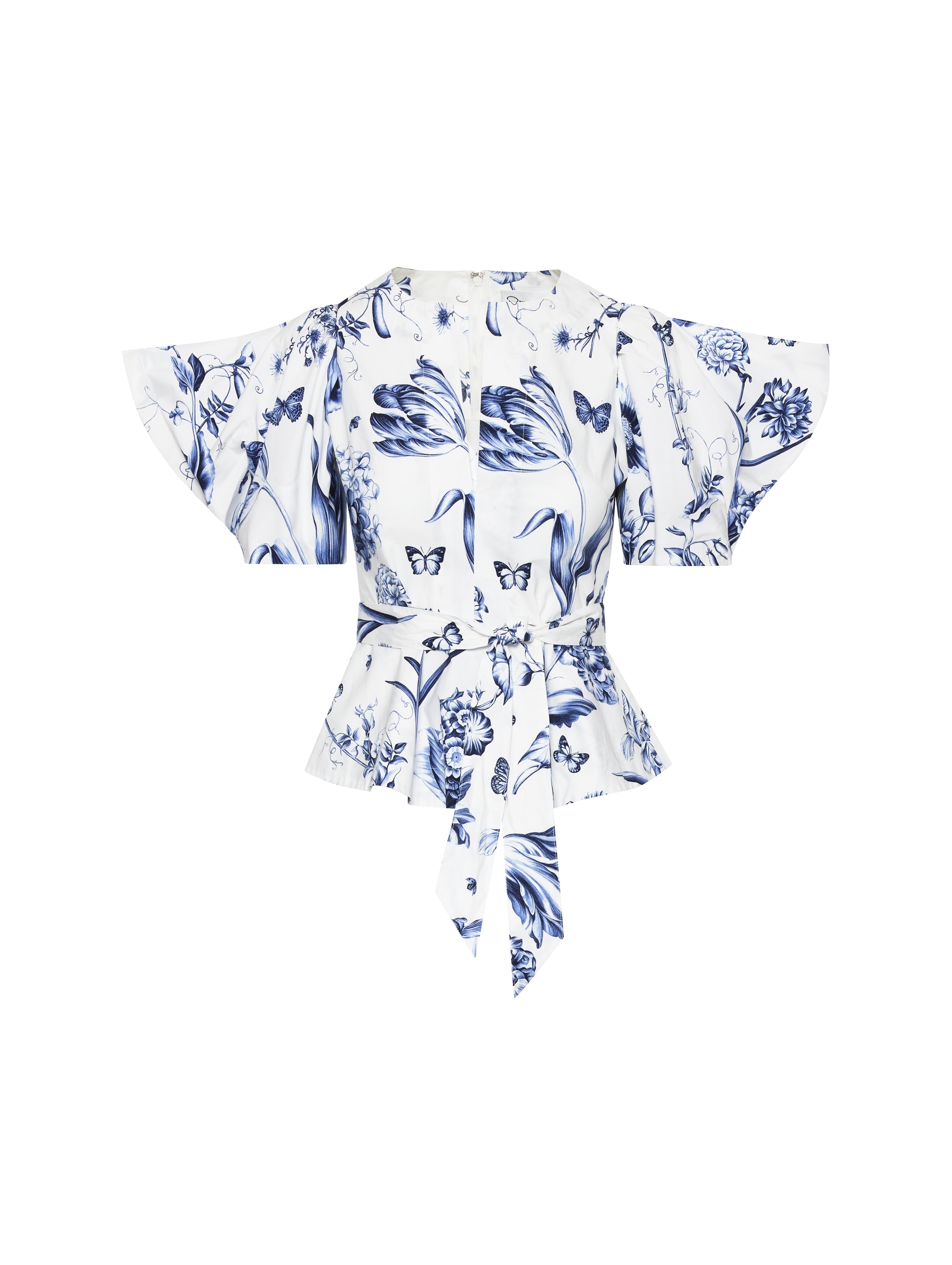 FLORAL TOILE POPLIN PEPLUM BLOUSE - 1