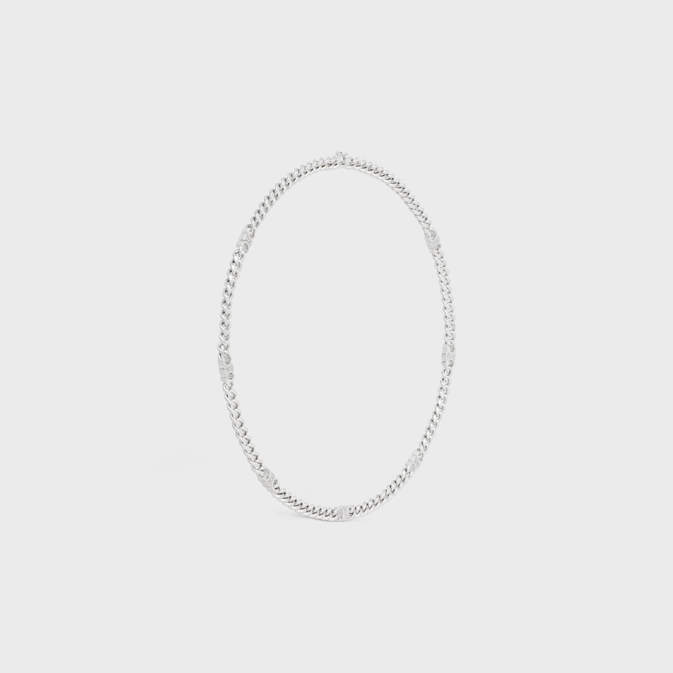 Triomphe Small Gourmette Necklace in Brass with Rhodium Finish - 3