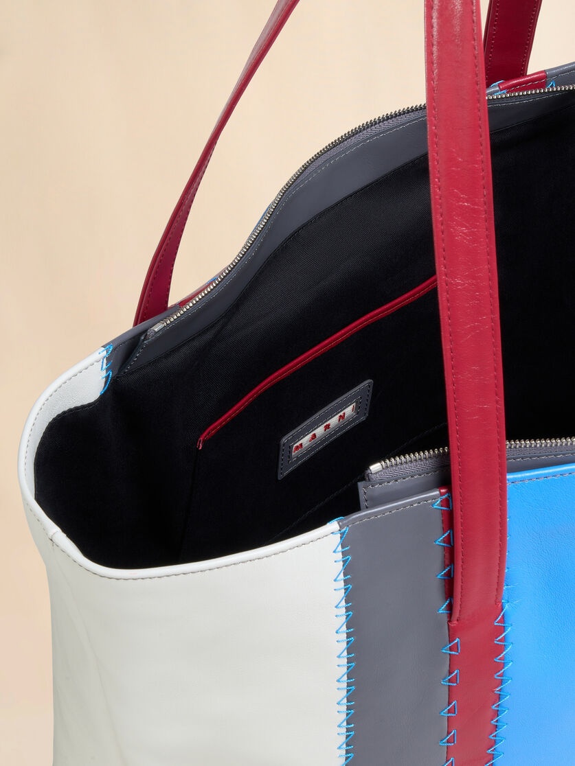 LIGHT BLUE, GREY, AND WHITE LEATHER TRUNKAROO LARGE BAG - 3
