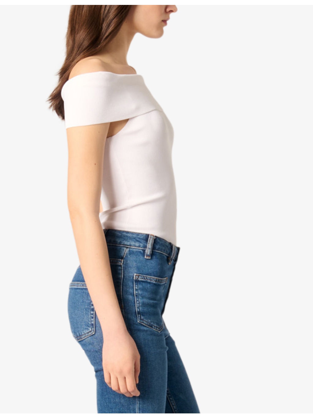 Bardot-Neck Slim-Fit Stretch-Woven Top - 3